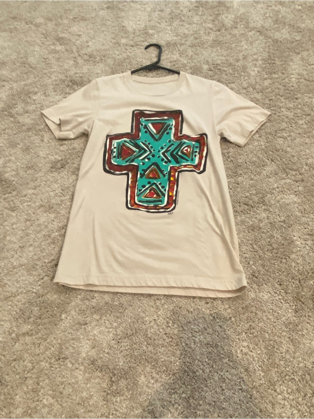 Texas true threads Cream Graphic Tee with Turquoise Cross Design